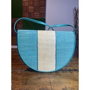 Gorgeous Vintage Handwoven & Hand Dyed Purse Teal & Tan Made In Philippines